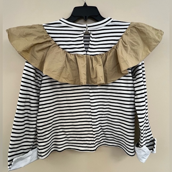 English Factory Striped Black and White Top with Tan Ruffle - Picture 4 of 5